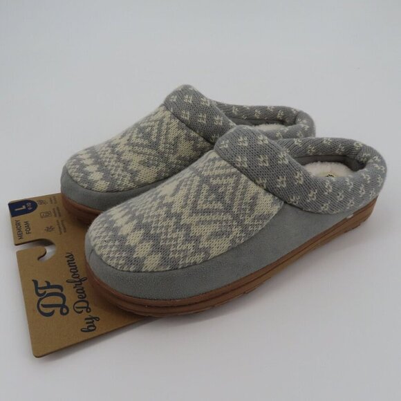 Dearfoams Large 9-10 Gray Sweater Knit Indoor Outdoor Memory Foam Slippers NEW - Picture 11 of 12